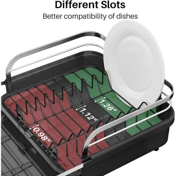 Expandable stainless steel dish drying rack with drainboard and utensil holder - Picture 6 of 7